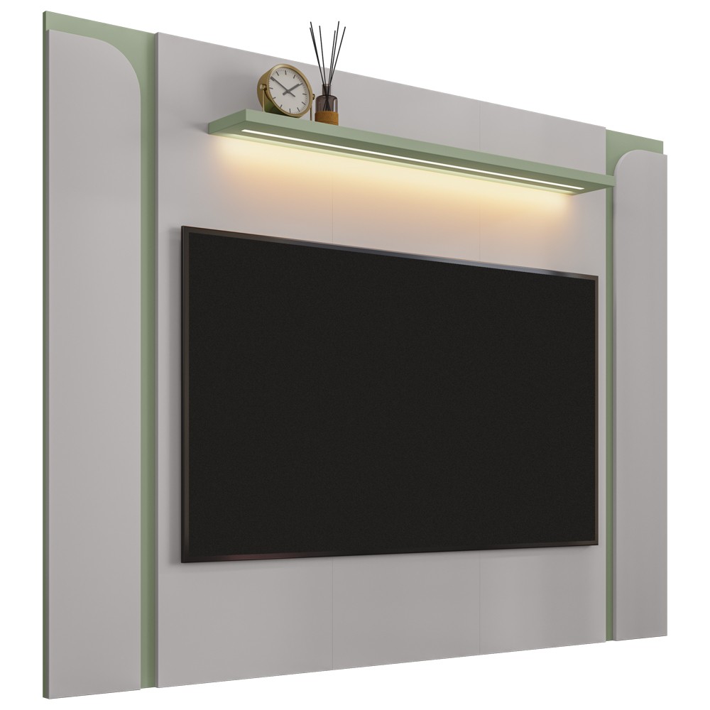Painel Para TV 75 Pol Com LED 180cm Maresca B02 Off White Pistache - Lyam Decor