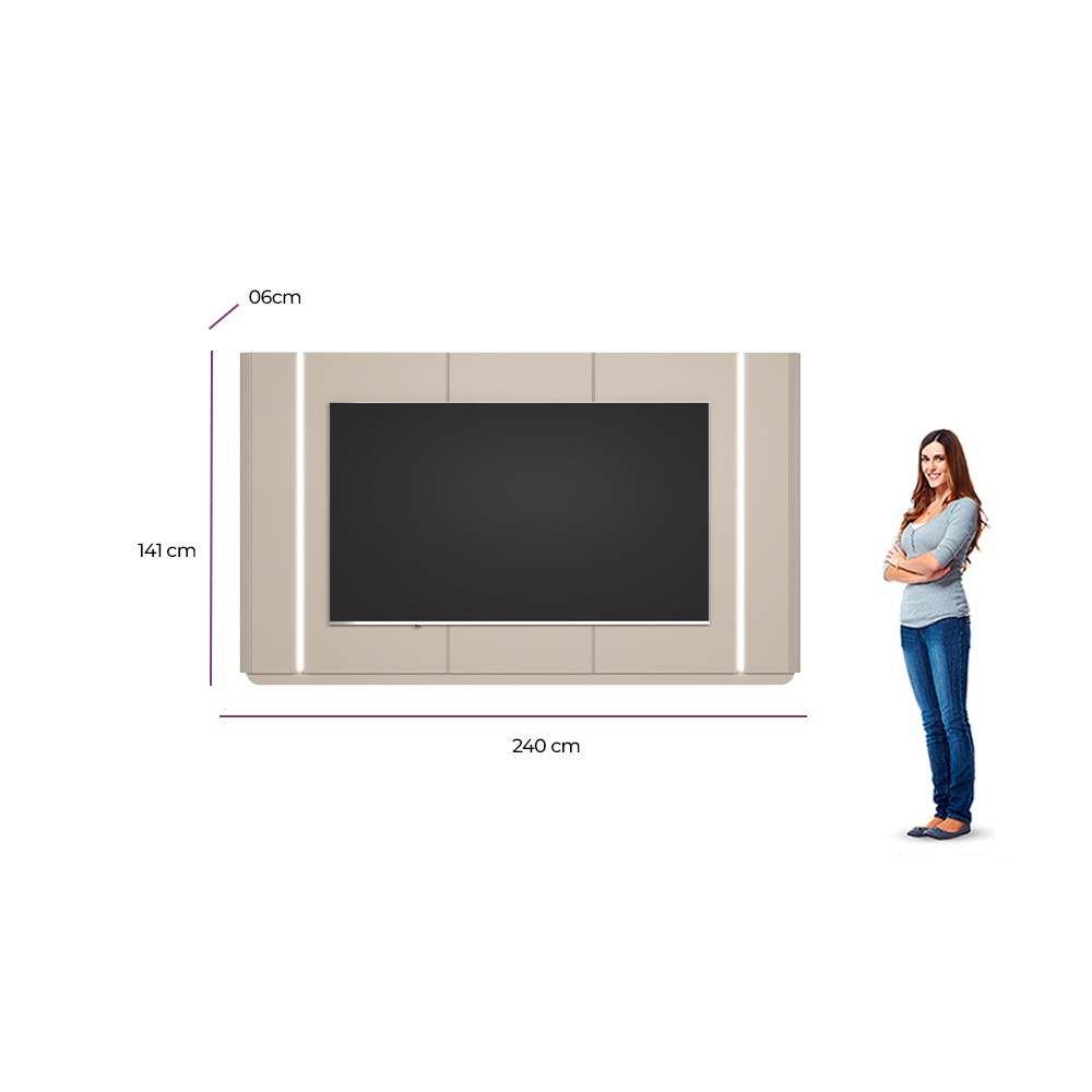 Painel Para TV 75 Pol Com LED 240cm Elysia L05 Off White Fosco - Lyam Decor