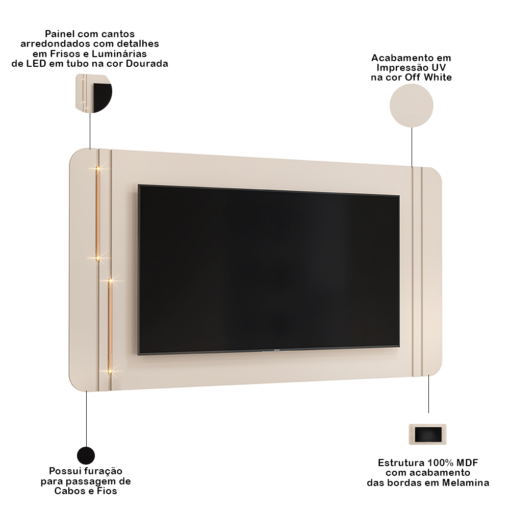 Painel Para TV 75 Pol Com LED Orgânico Harper D05 Off White - Lyam Decor