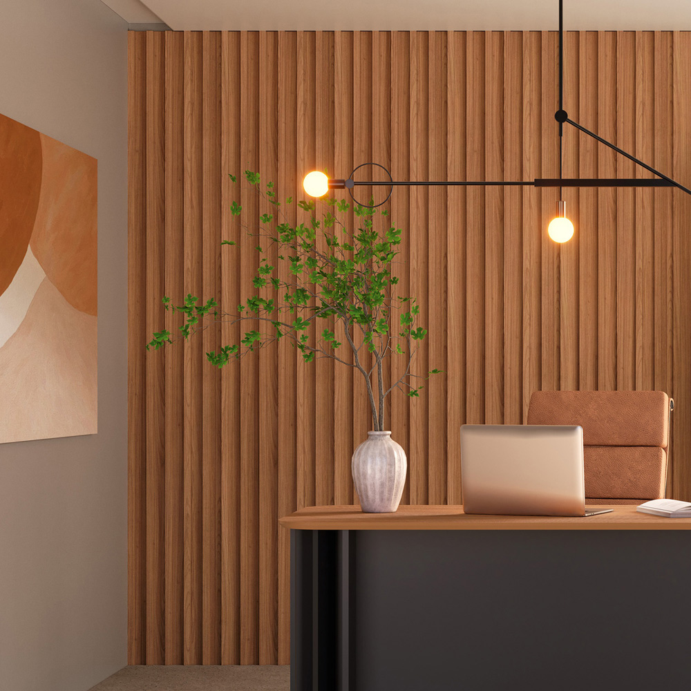 Painel Ripado de Madeira Para Sala Quarto 134x250cm Bairon D03 Freijó - Lyam Decor