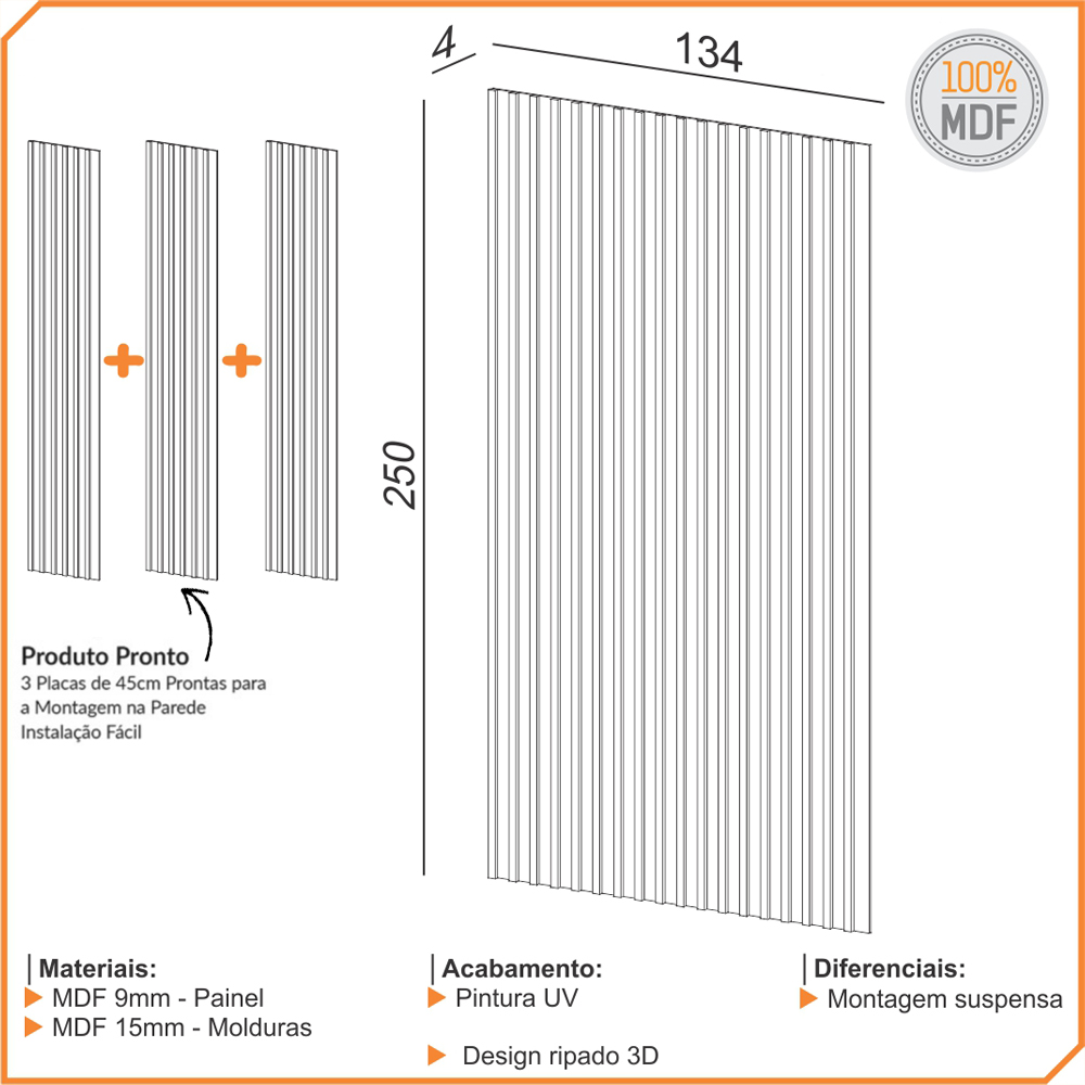 Painel Ripado de Madeira Para Sala Quarto 134x250cm Bairon D03 Freijó - Lyam Decor