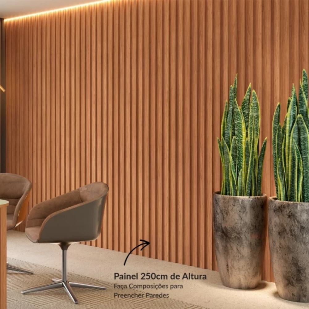 Painel Ripado de Madeira Para Sala Quarto 134x250cm Bairon D03 Freijó - Lyam Decor