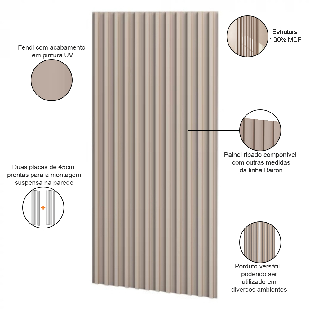 Painel Ripado de Madeira Para Sala Quarto 89x183cm Bairon D03 Fendi - Lyam Decor