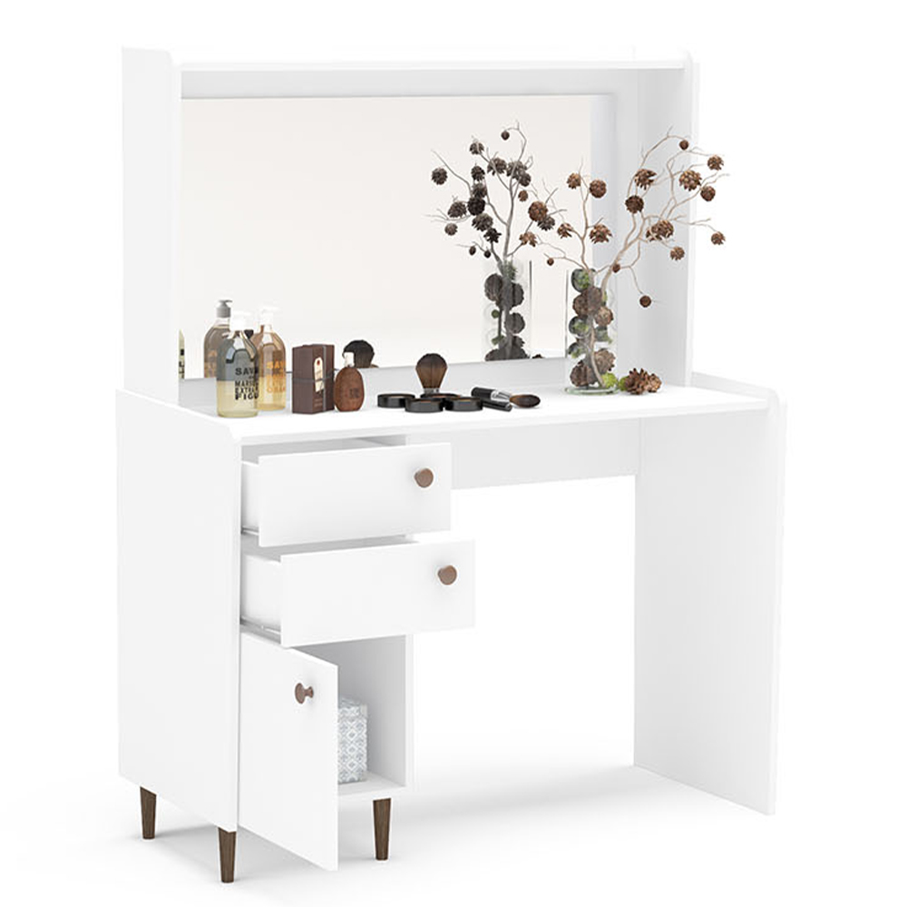 Penteadeira Camarim Com Espelho 01 Porta 02 Gavetas Luisiana P01 Branco Pés Palito - Lyam Decor