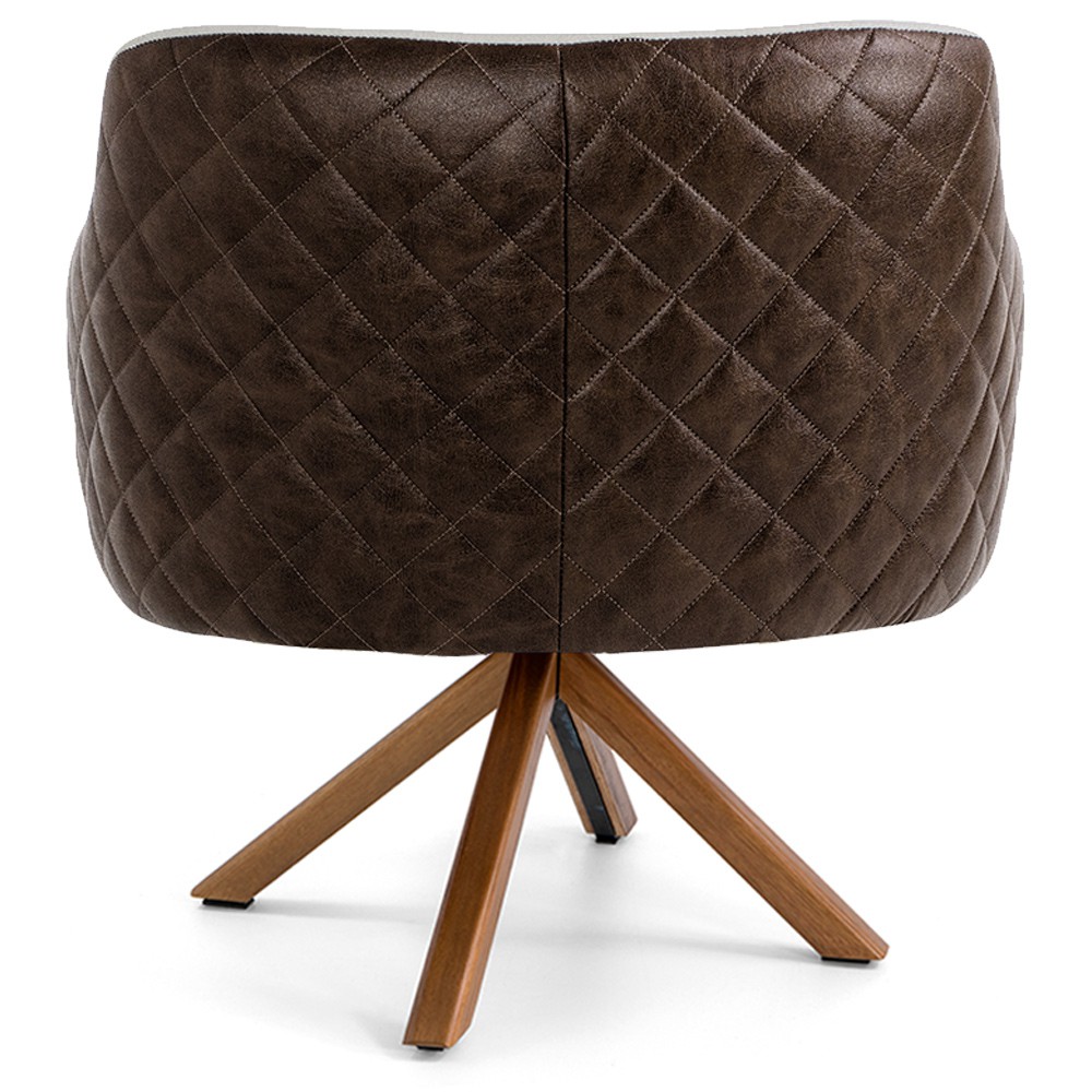 Poltrona Base Giratória de Madeira Jade D02 Linho Bege C-107 Tressê Corano Marrom - Lyam Decor
