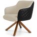 Poltrona Base Giratória de Madeira Jade D02 Linho Bege C-129 Tressê Corano Preto - Lyam Decor