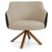 Poltrona Base Giratória de Madeira Jade D02 Linho Bege C-129 Tressê Corano Preto - Lyam Decor