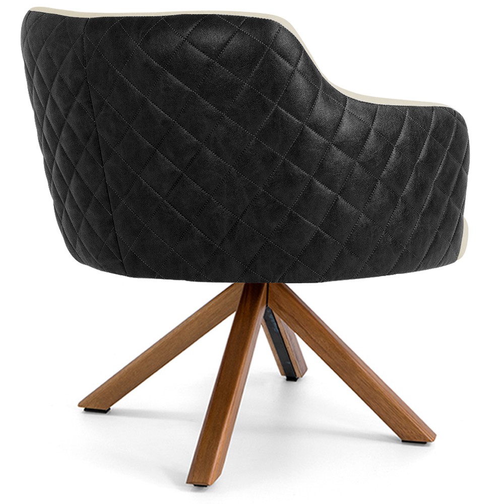 Poltrona Base Giratória de Madeira Jade D02 Linho Bege C-129 Tressê Corano Preto - Lyam Decor