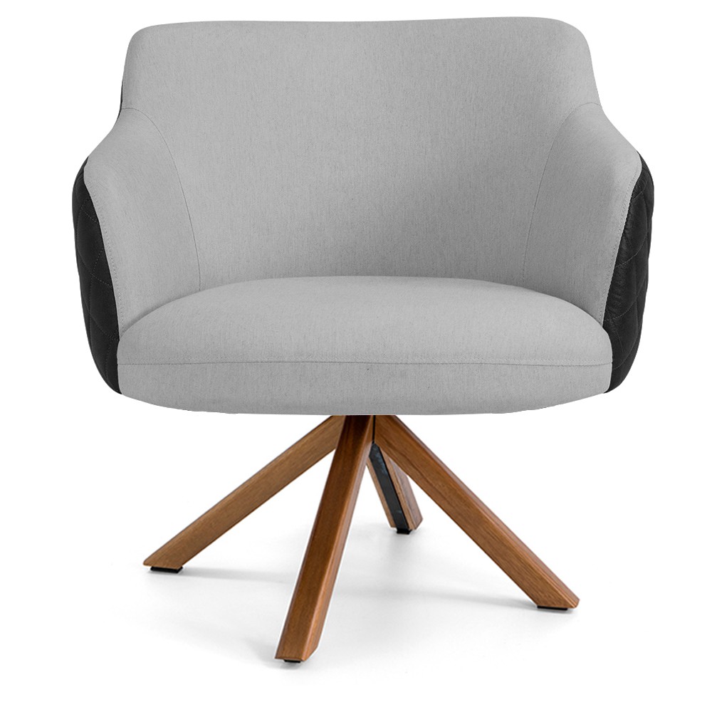 Poltrona Base Giratória de Madeira Jade D02 Linho Cinza D-315 Tressê Corano Preto - Lyam Decor