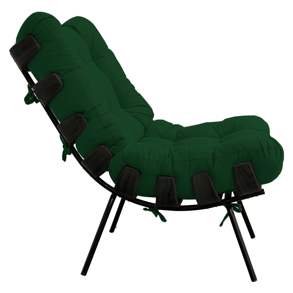 Poltrona Costela Preto L02 com Puff Sala de Estar Suede Verde Musgo - Lyam Decor