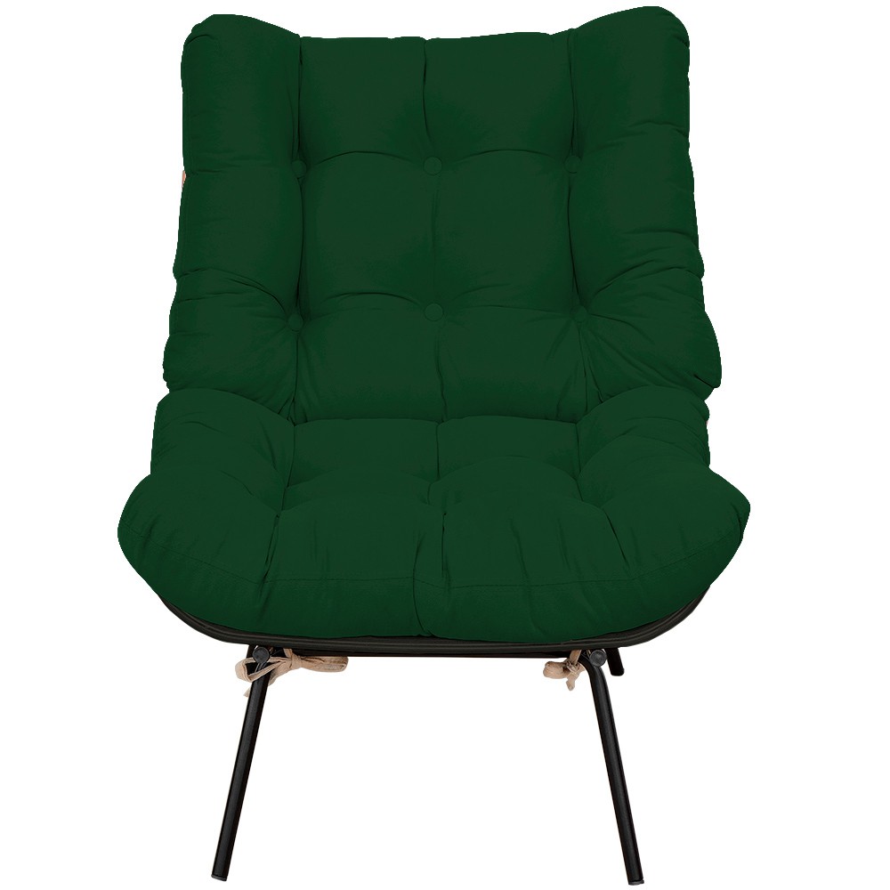 Poltrona Costela Preto L02 com Puff Sala de Estar Suede Verde Musgo - Lyam Decor