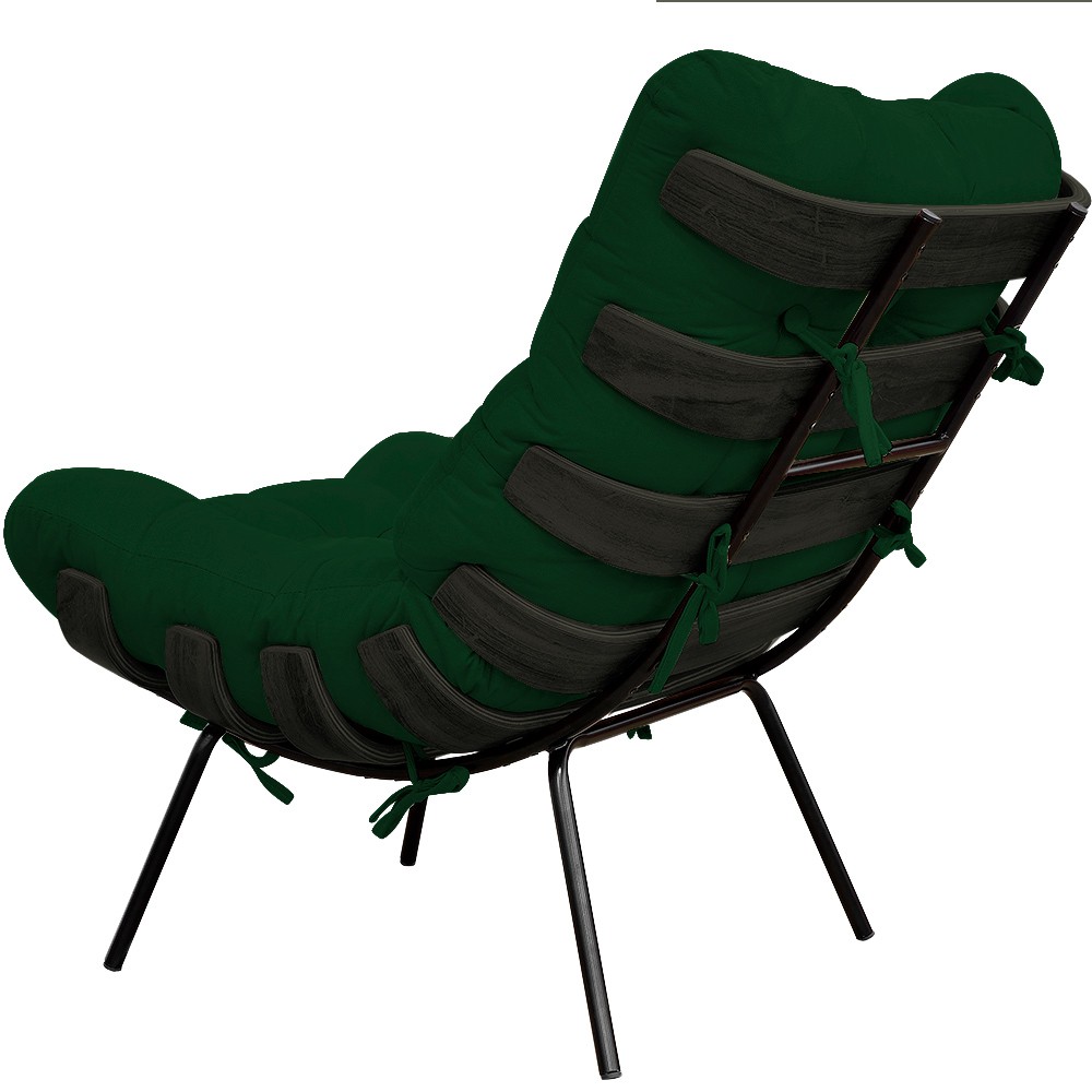 Poltrona Costela Preto L02 com Puff Sala de Estar Suede Verde Musgo - Lyam Decor