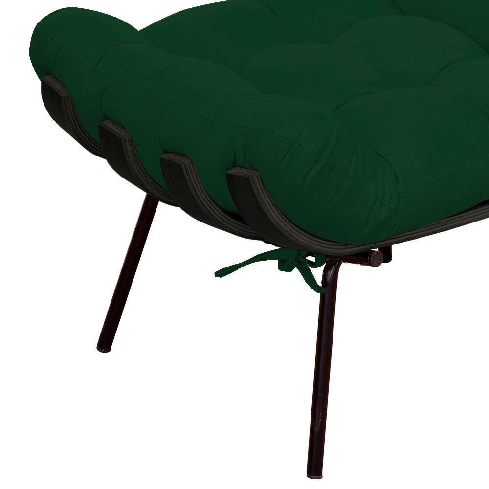 Poltrona Costela Preto L02 com Puff Sala de Estar Suede Verde Musgo - Lyam Decor