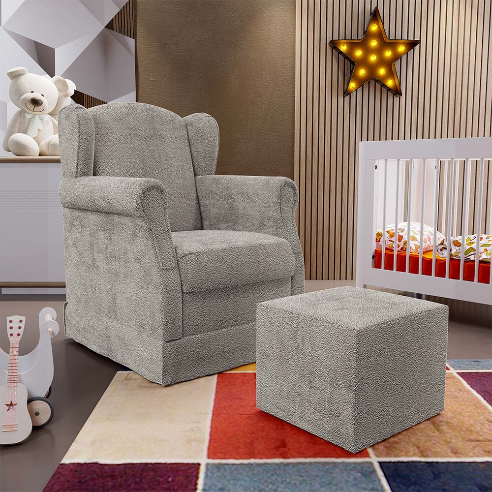 Poltrona De Amamentação Com Balanço E Puff Elisa P02 Bouclê Bege - Lyam Decor