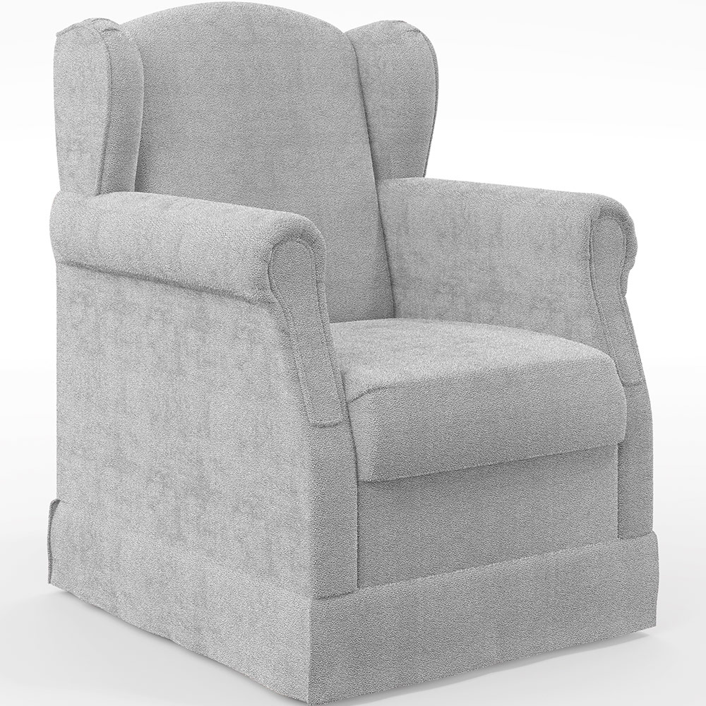 Poltrona De Amamentação Com Balanço E Puff Elisa P02 Bouclê Cinza - Lyam Decor