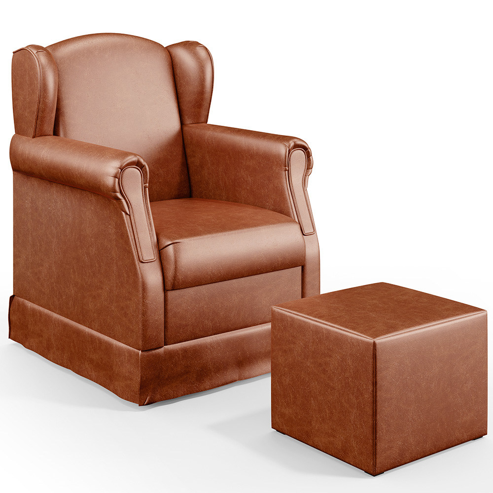 Poltrona De Amamentação Com Balanço E Puff Elisa P02 Couríssimo Camel - Lyam Decor