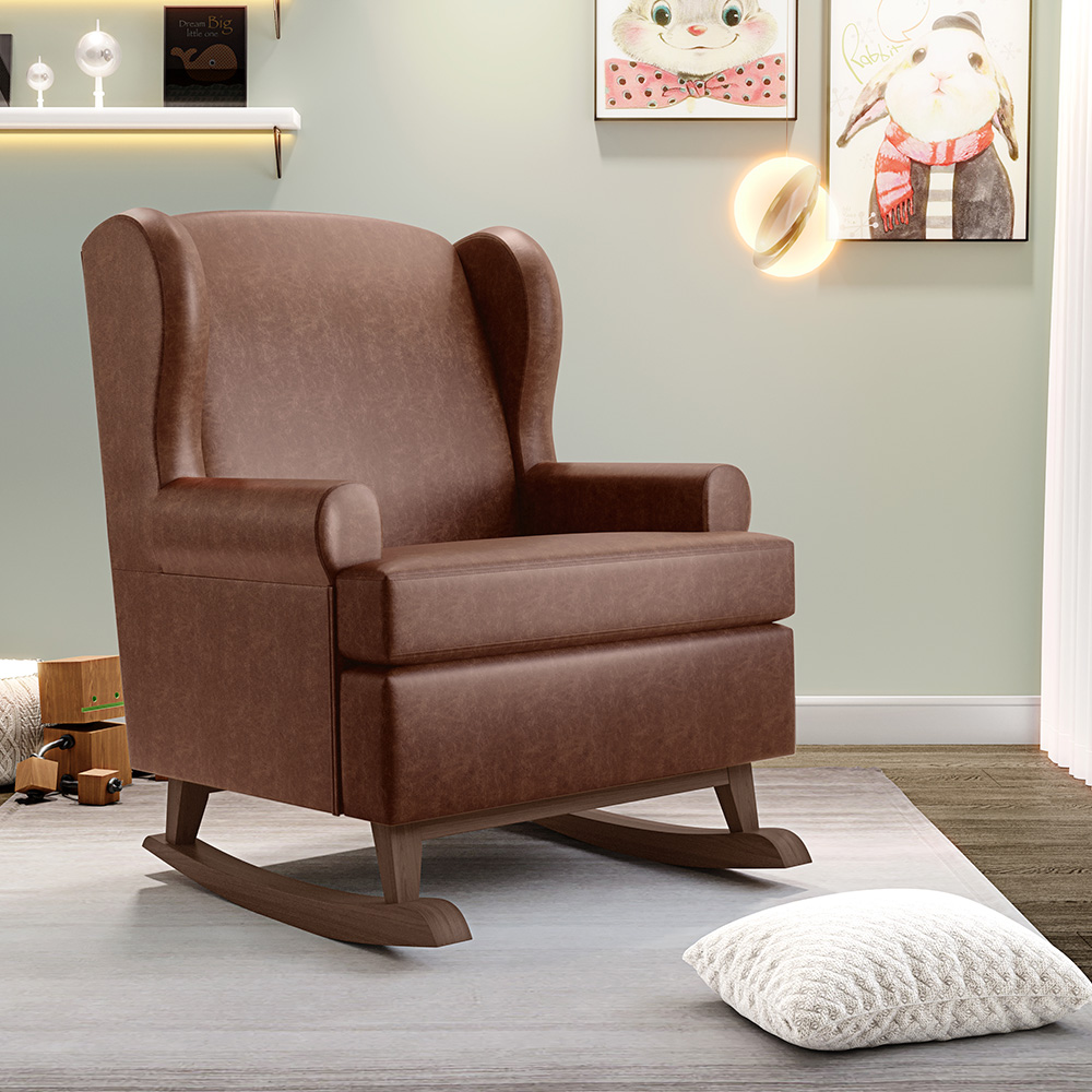 Poltrona De Amamentação Com Balanço Malu Base De Madeira P02 Couríssimo Marrom - Lyam Decor