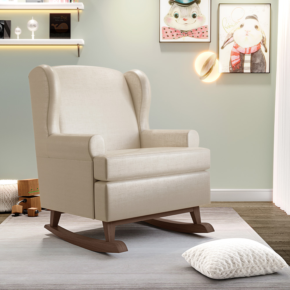 Poltrona De Amamentação Com Balanço Malu Base De Madeira P02 Facto Pérola Metalizado - Lyam Decor