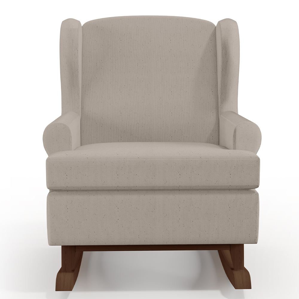Poltrona De Amamentação Com Balanço Malu Base De Madeira P02 Linho Bege - Lyam Decor