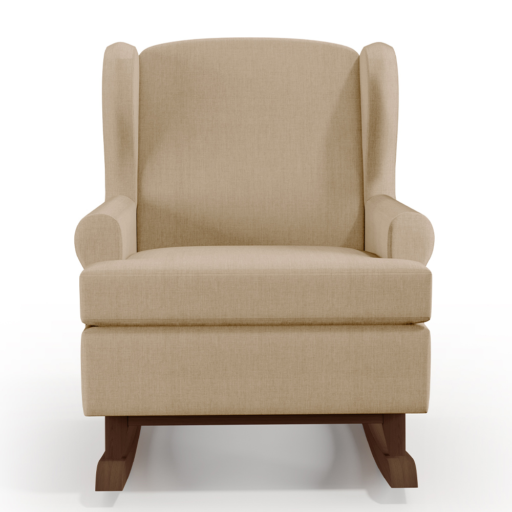 Poltrona De Amamentação Com Balanço Malu Base De Madeira P02 Linho Bege Escuro - Lyam Decor