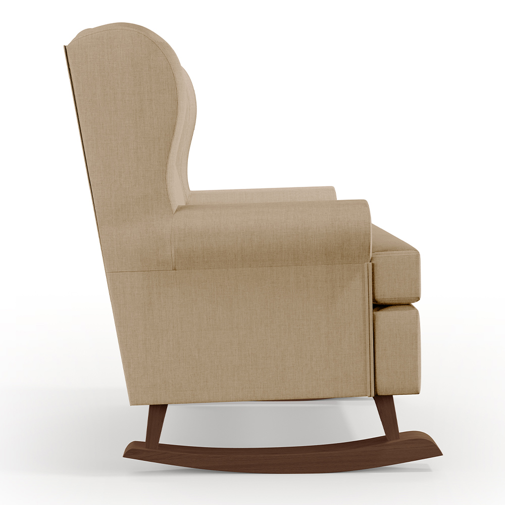 Poltrona De Amamentação Com Balanço Malu Base De Madeira P02 Linho Bege Escuro - Lyam Decor