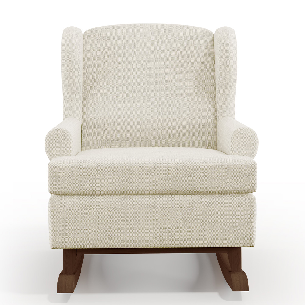 Poltrona De Amamentação Com Balanço Malu Base De Madeira P02 Linho Champagne - Lyam Decor