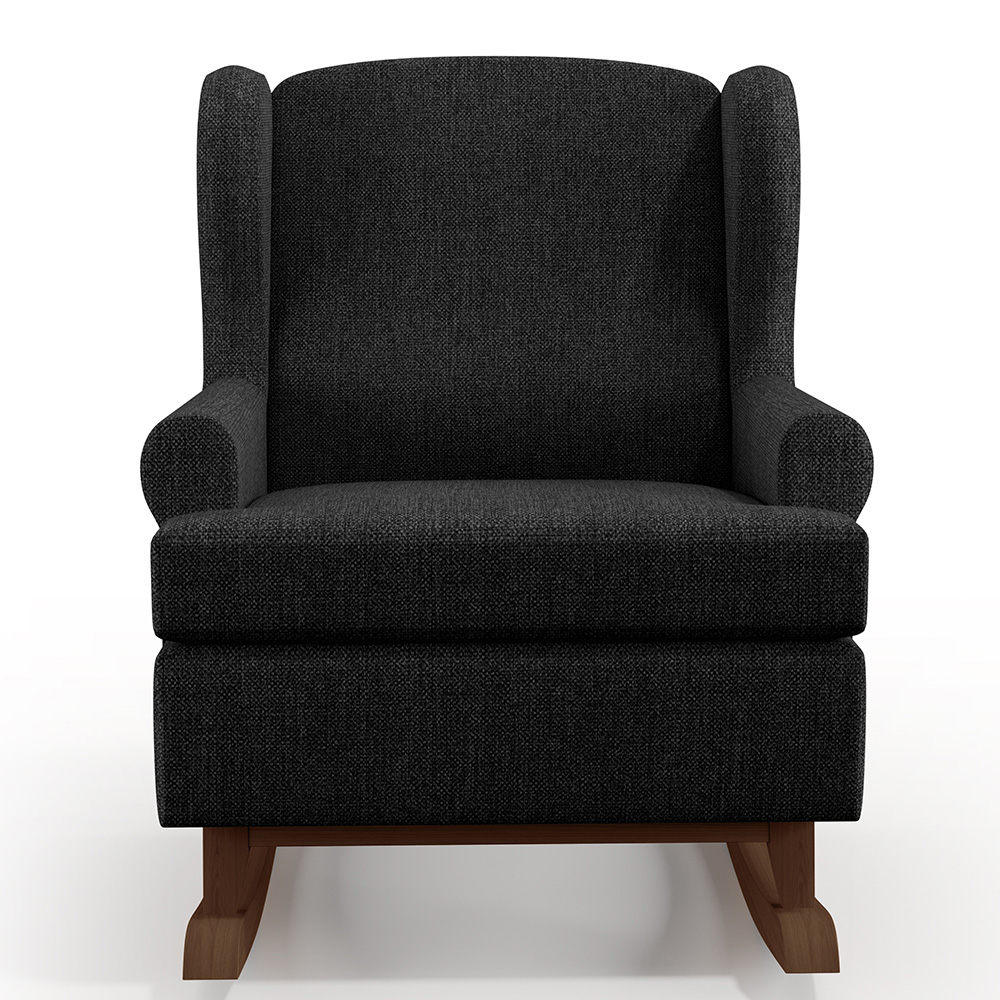 Poltrona De Amamentação Com Balanço Malu Base De Madeira P02 Linho Chumbo - Lyam Decor