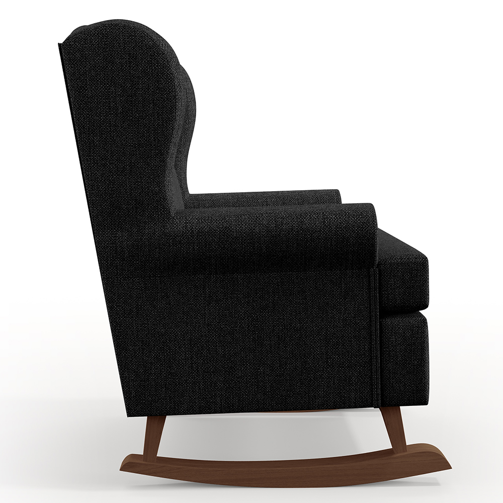 Poltrona De Amamentação Com Balanço Malu Base De Madeira P02 Linho Chumbo - Lyam Decor