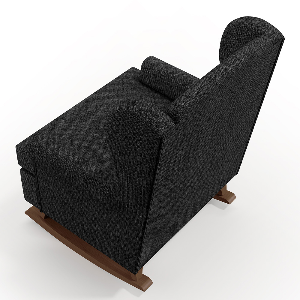 Poltrona De Amamentação Com Balanço Malu Base De Madeira P02 Linho Chumbo - Lyam Decor