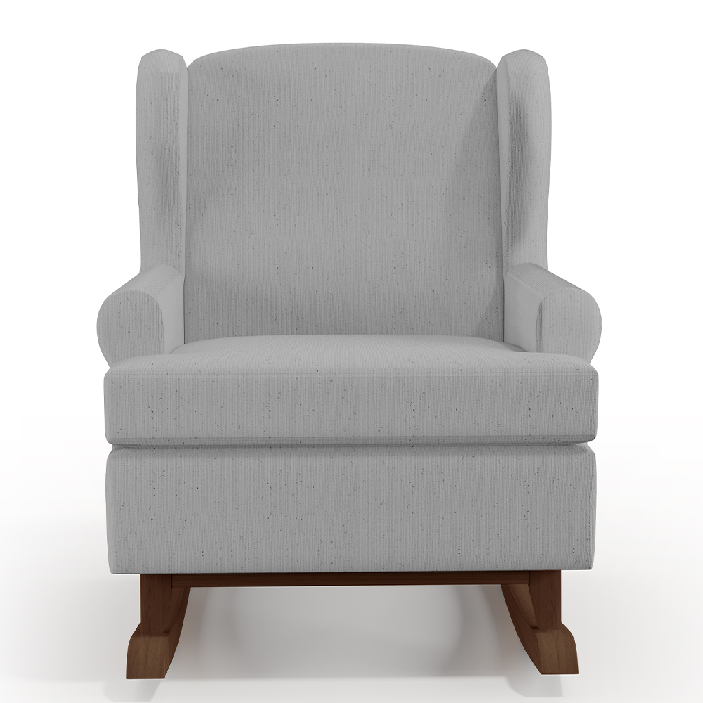 Poltrona De Amamentação Com Balanço Malu Base De Madeira P02 Linho Cinza - Lyam Decor
