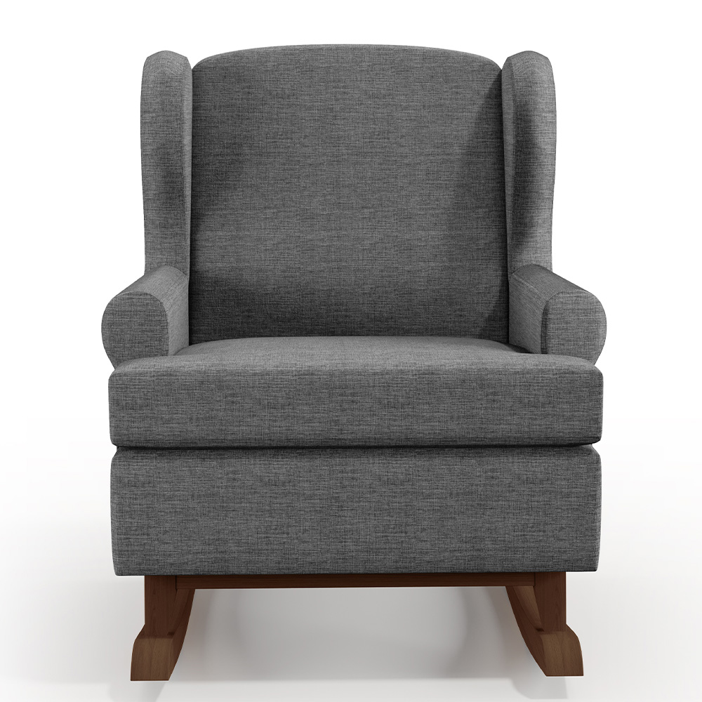 Poltrona De Amamentação Com Balanço Malu Base De Madeira P02 Linho Cinza Escuro - Lyam Decor