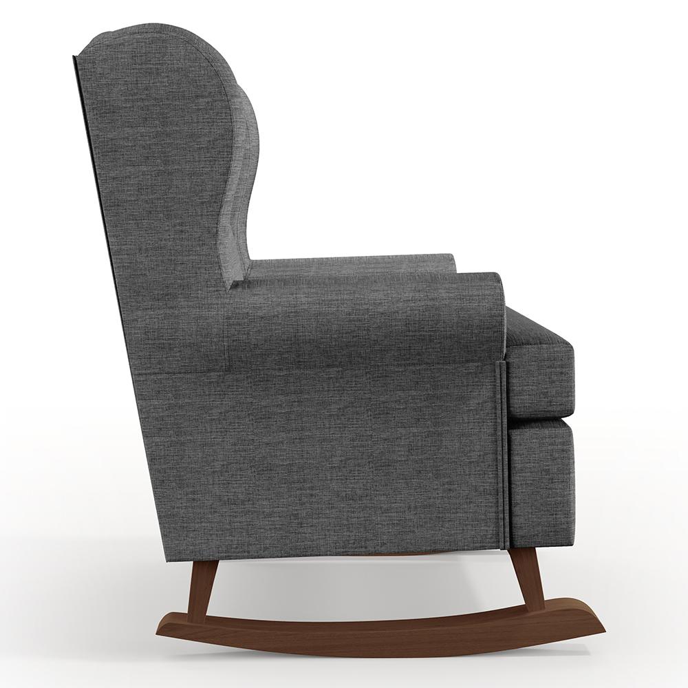 Poltrona De Amamentação Com Balanço Malu Base De Madeira P02 Linho Cinza Escuro - Lyam Decor