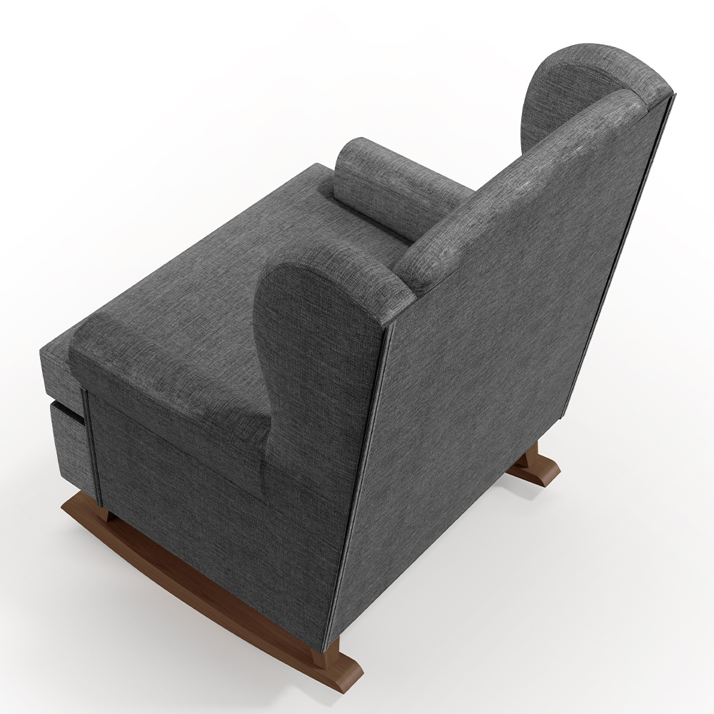 Poltrona De Amamentação Com Balanço Malu Base De Madeira P02 Linho Cinza Escuro - Lyam Decor