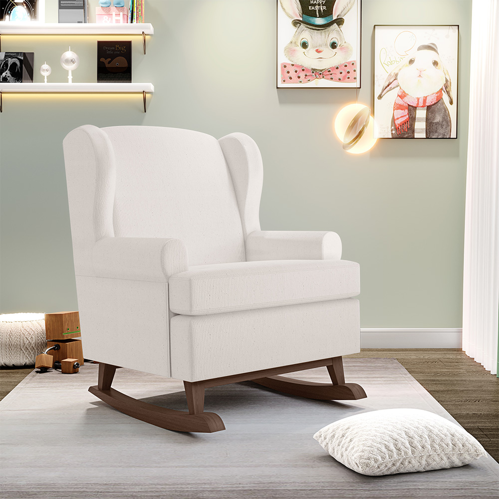 Poltrona De Amamentação Com Balanço Malu Base De Madeira P02 Linho Cru - Lyam Decor
