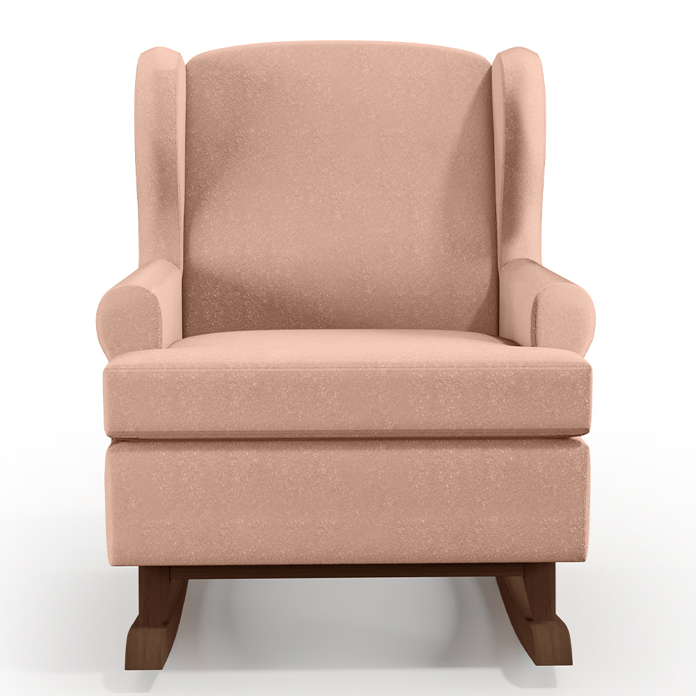 Poltrona De Amamentação Com Balanço Malu Base De Madeira P02 Linho Rosê - Lyam Decor