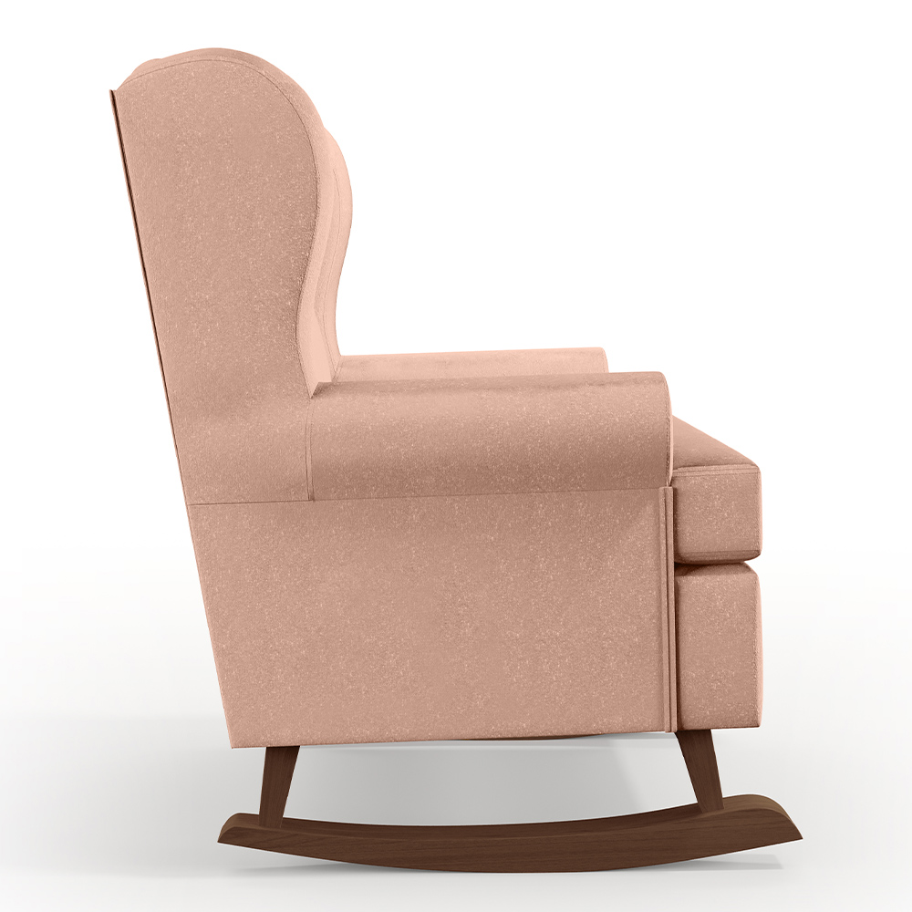 Poltrona De Amamentação Com Balanço Malu Base De Madeira P02 Linho Rosê - Lyam Decor