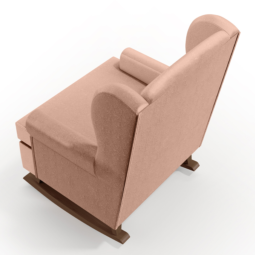 Poltrona De Amamentação Com Balanço Malu Base De Madeira P02 Linho Rosê - Lyam Decor