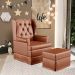 Poltrona De Amamentação Com Balanço e Puff Helena P02 Capitonê Couríssimo Camel - Lyam Decor