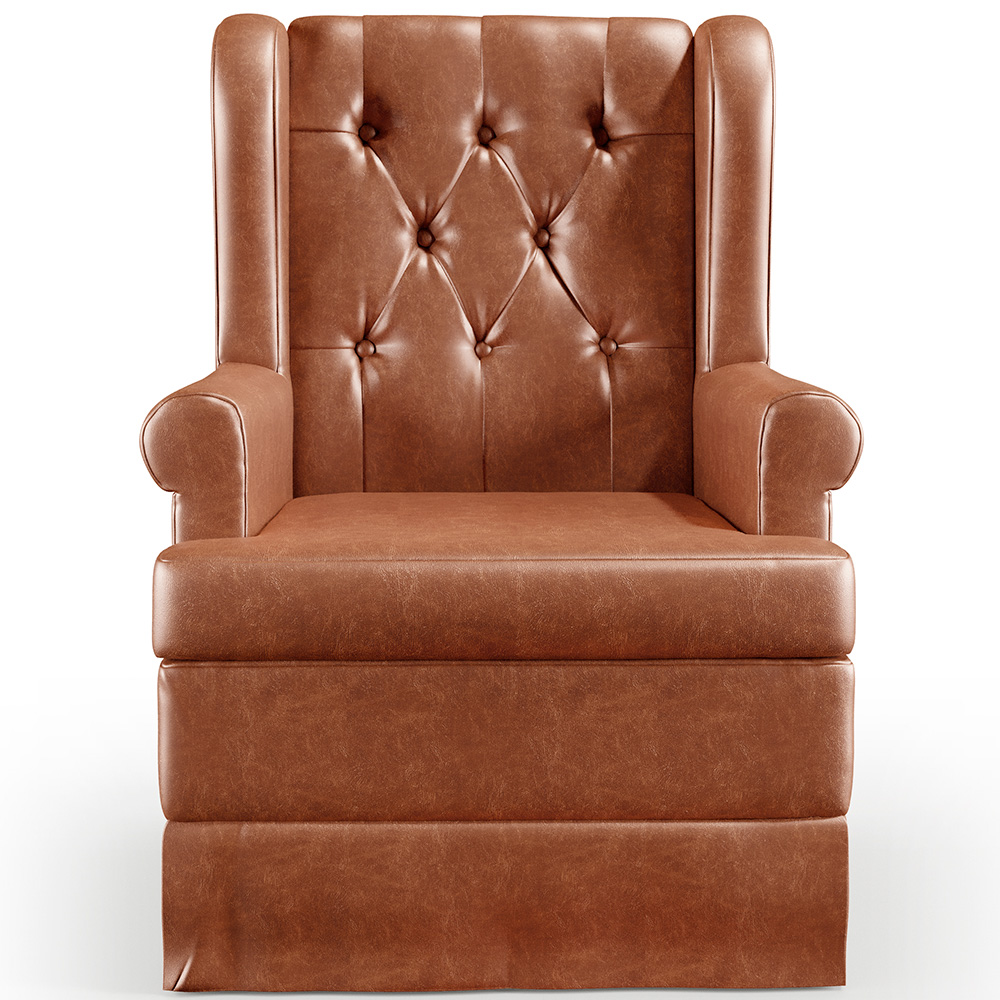 Poltrona De Amamentação Com Balanço e Puff Helena P02 Capitonê Couríssimo Camel - Lyam Decor