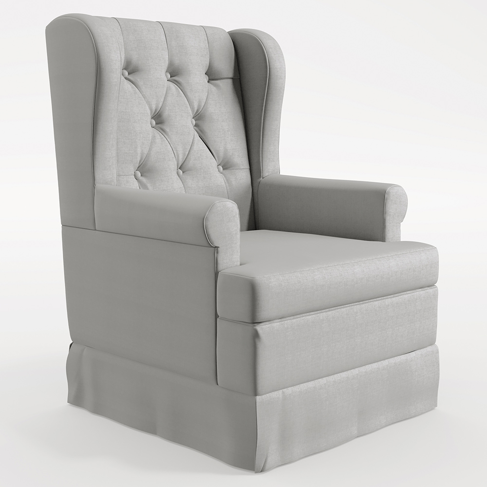 Poltrona De Amamentação Com Balanço e Puff Helena P02 Capitonê Facto Cinza Metalizado - Lyam Decor
