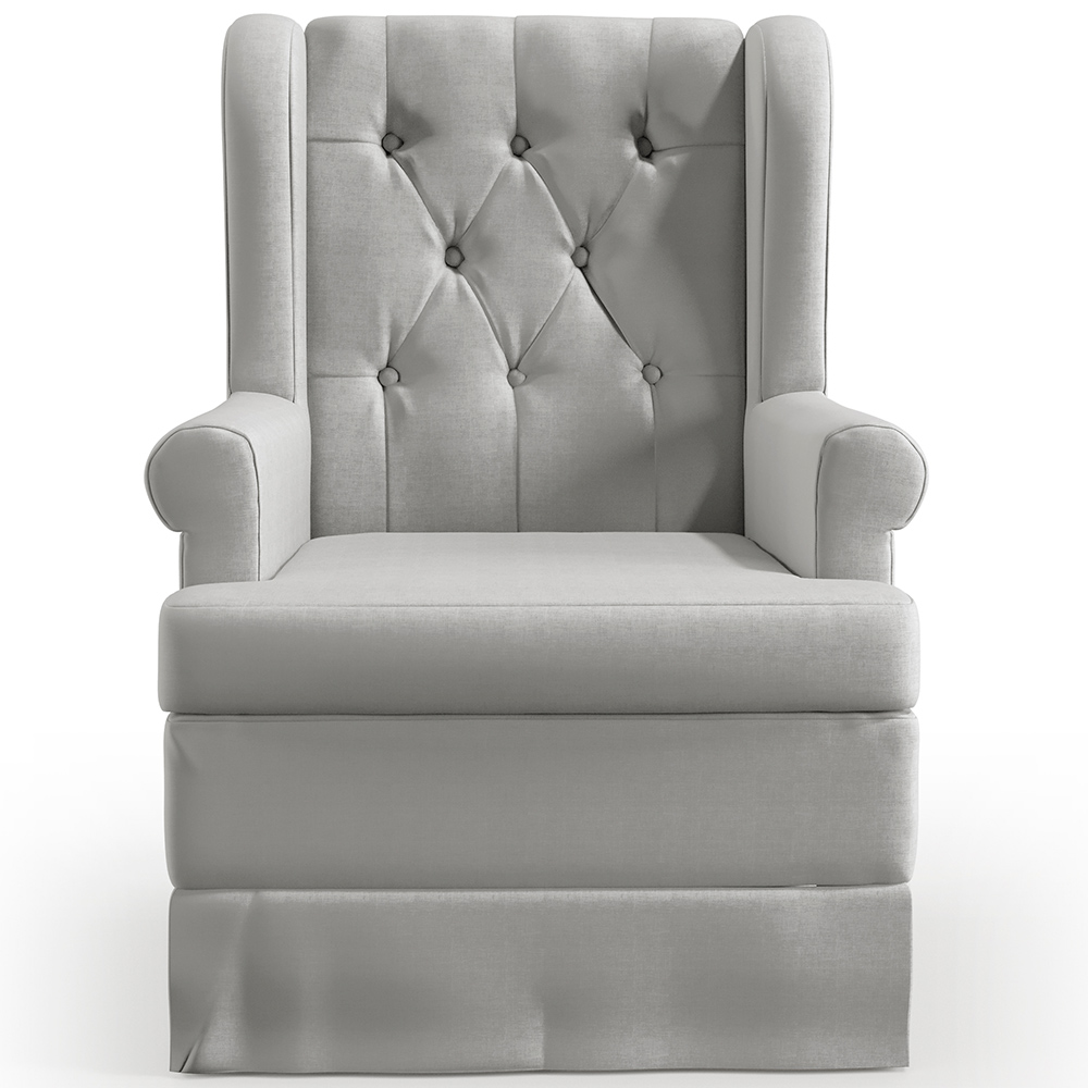 Poltrona De Amamentação Com Balanço e Puff Helena P02 Capitonê Facto Cinza Metalizado - Lyam Decor
