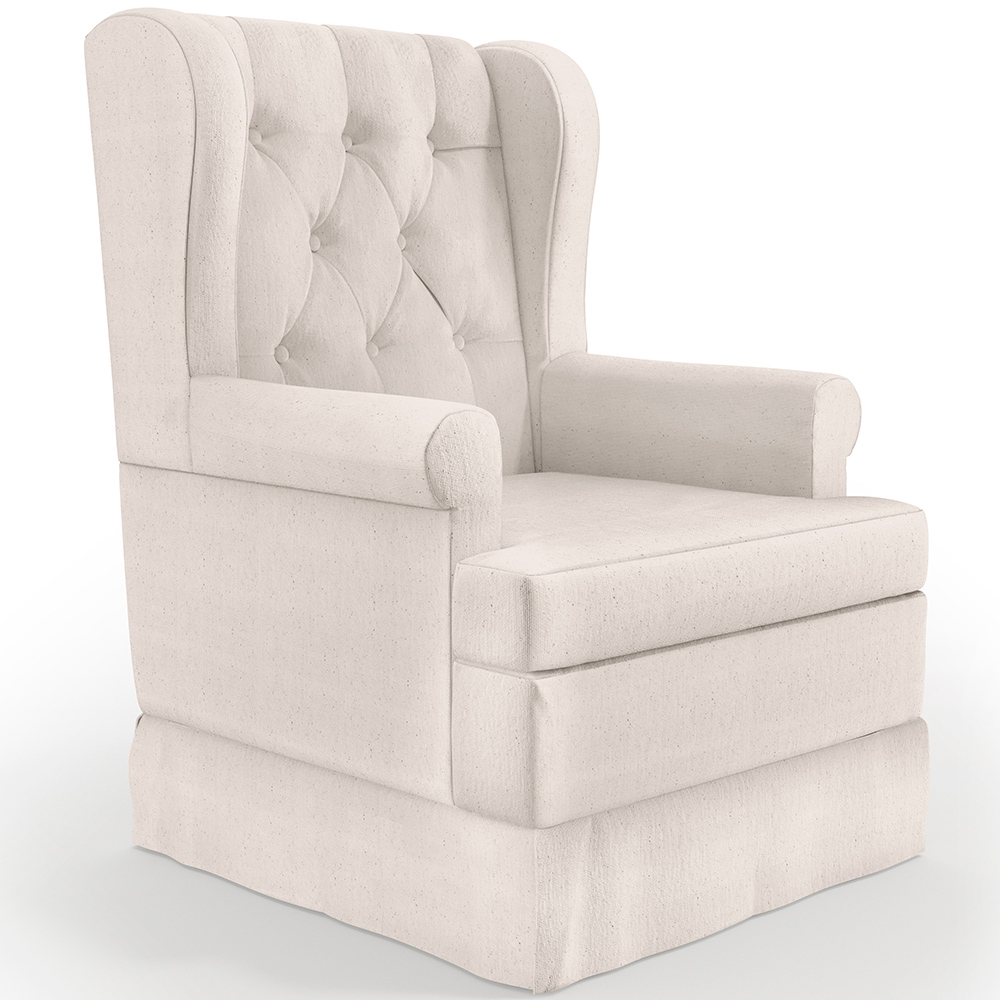 Poltrona De Amamentação Com Balanço e Puff Helena P02 Capitonê Linho Cru - Lyam Decor
