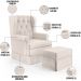 Poltrona De Amamentação Com Balanço e Puff Helena P02 Capitonê Linho Cru - Lyam Decor