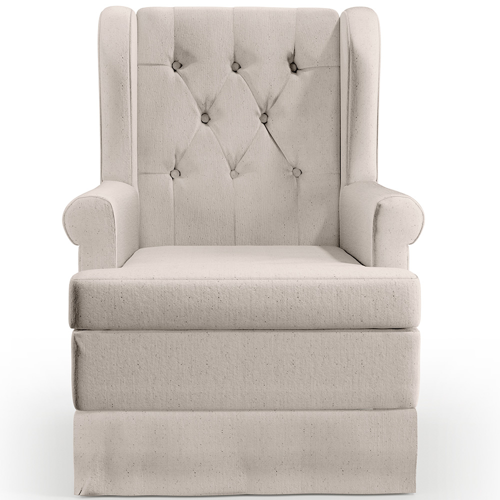 Poltrona De Amamentação Com Balanço e Puff Helena P02 Capitonê Linho Cru - Lyam Decor