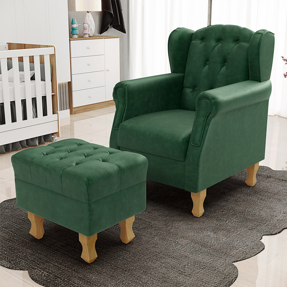 Poltrona De Amamentação Yara P02 Com Puff Paris L02 Facto Verde Musgo - Lyam Decor