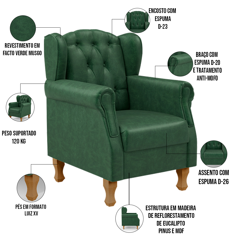 Poltrona De Amamentação Yara P02 Com Puff Paris L02 Facto Verde Musgo - Lyam Decor