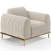 Poltrona Decorativa Base De Madeira Castanho e Pés Metalizado D'Ouro Molino D02 Bouclê Creme C-54 - Lyam Decor