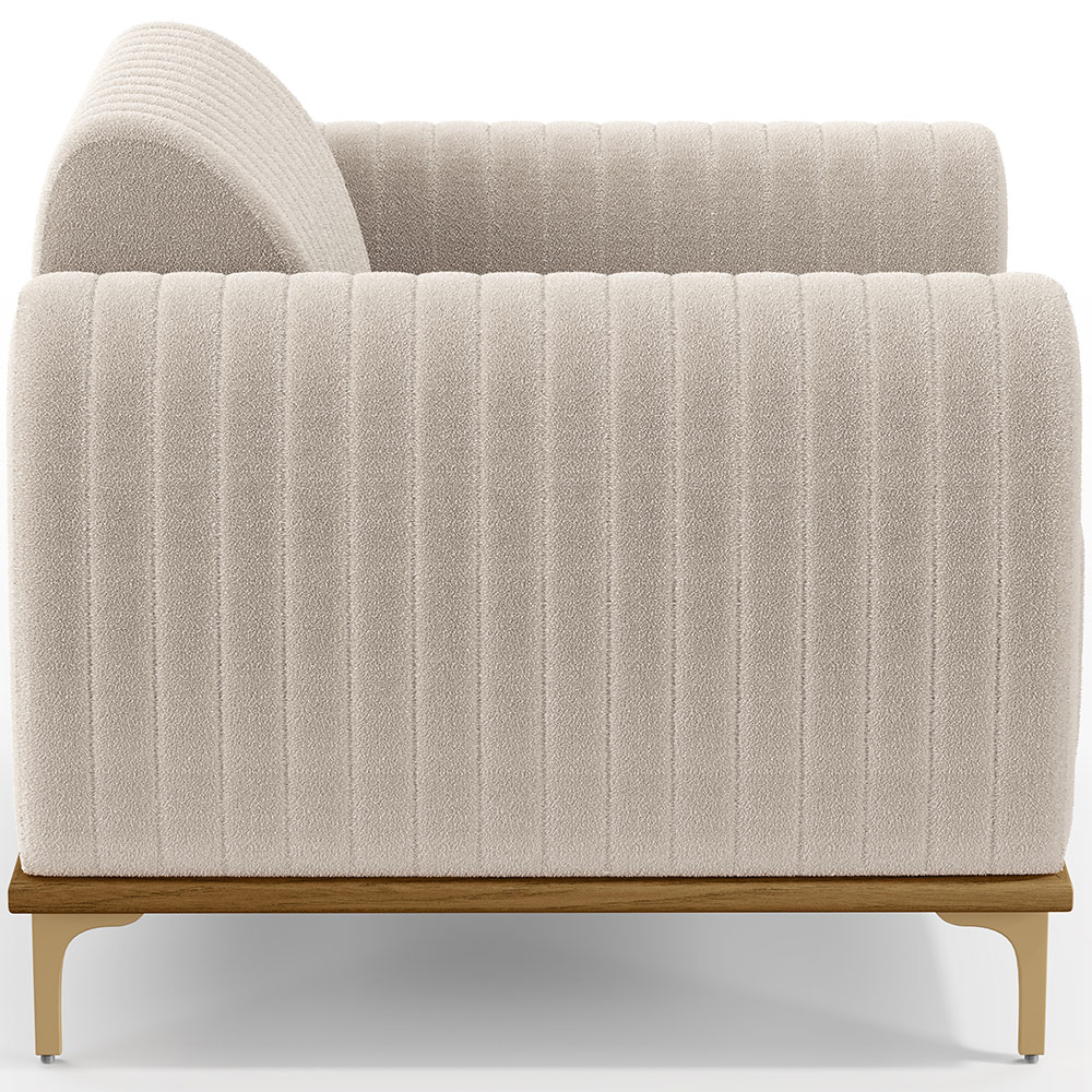 Poltrona Decorativa Base De Madeira Castanho e Pés Metalizado D'Ouro Molino D02 Bouclê Creme C-54 - Lyam Decor