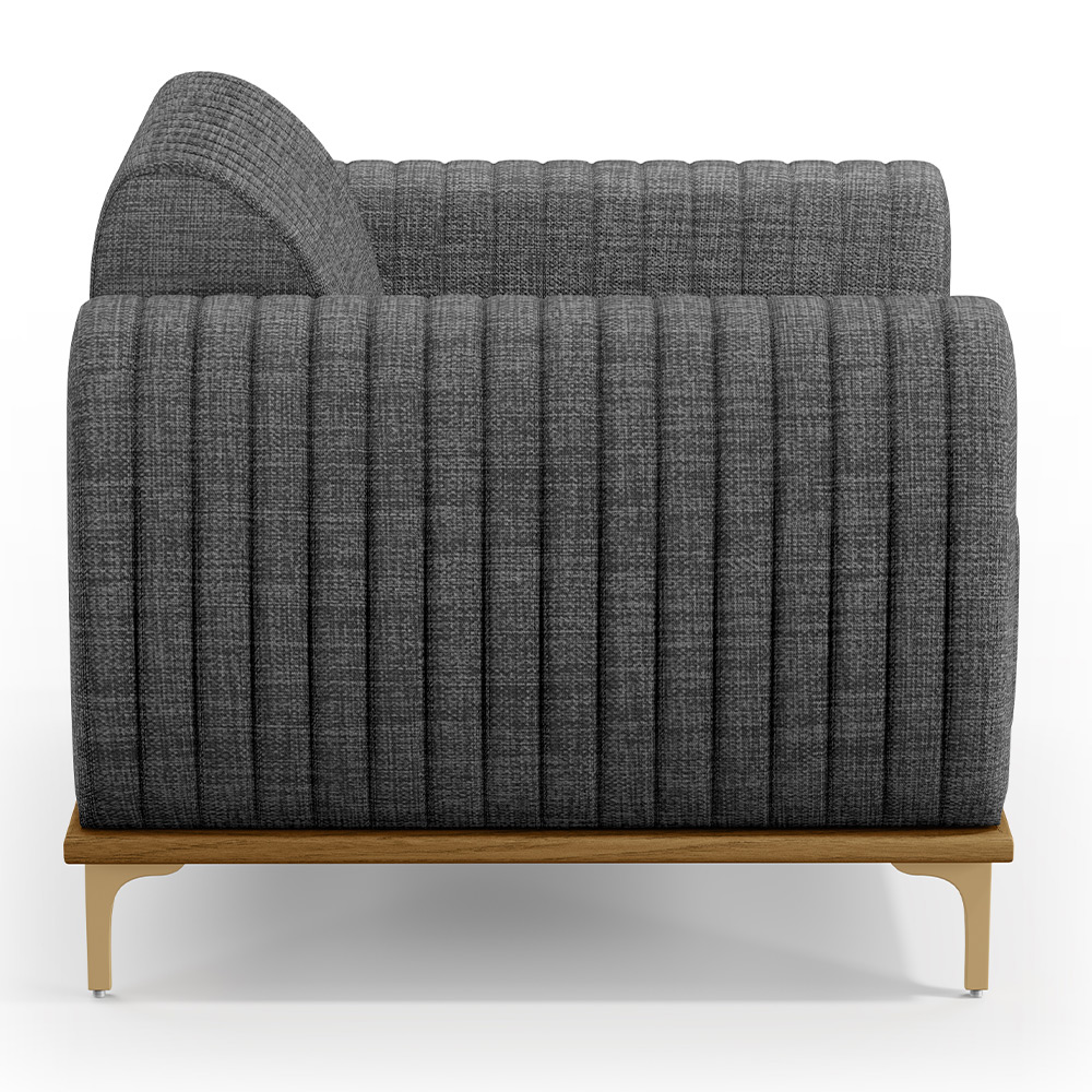 Poltrona Decorativa Base De Madeira Com Pés D'Ouro Molino D02 Linho Cinza Escuro C-416 - Lyam Decor