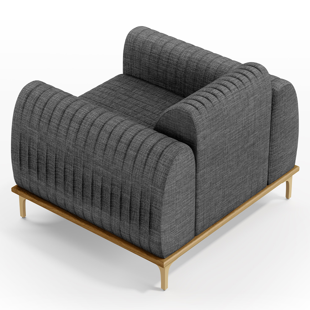 Poltrona Decorativa Base De Madeira Com Pés D'Ouro Molino D02 Linho Cinza Escuro C-416 - Lyam Decor